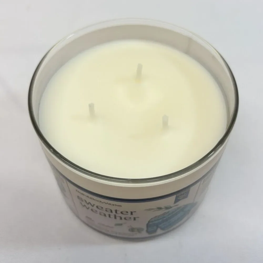 Bath & Body Works SWEATER WEATHER 🧥 Scented 3 Wick WHITE BARN Candle 25-45 Hrs